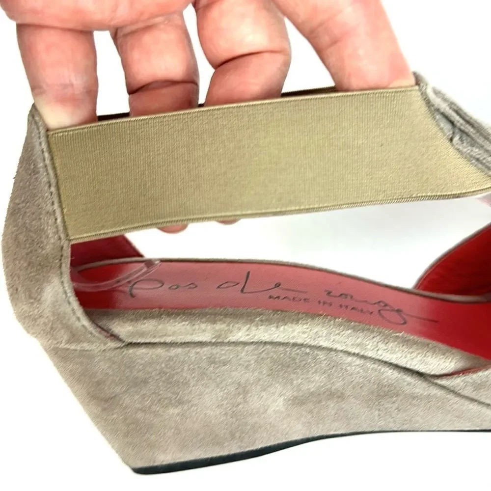 Pas De Rouge Italy Suede Nori Wedge Sandals Fridge Open Toe Taupe EUR 39 US 9